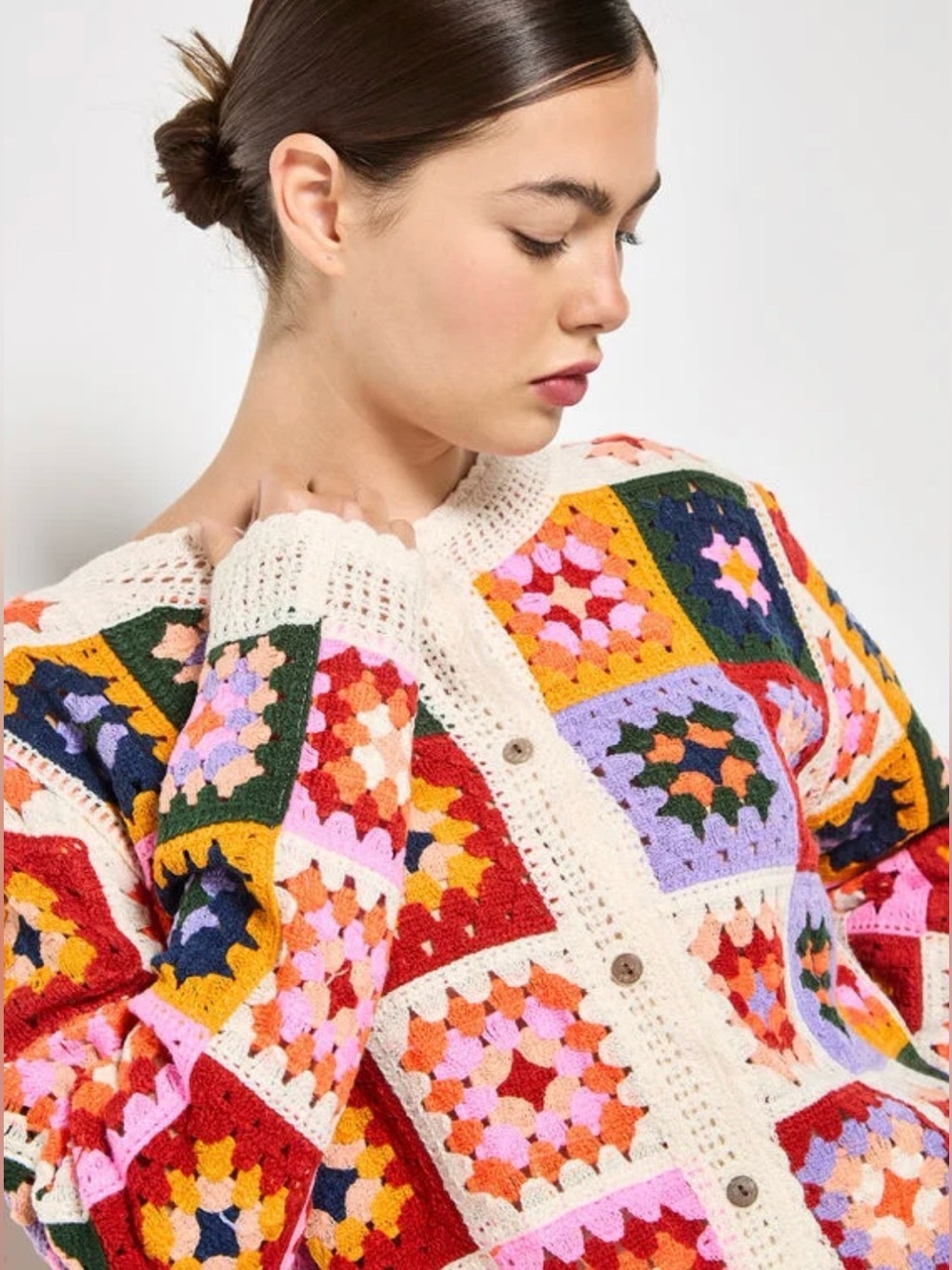 LAST ONE - APRICOT 🍑- Colourful Squares Crochet Cardigan - Picture 7 of 8